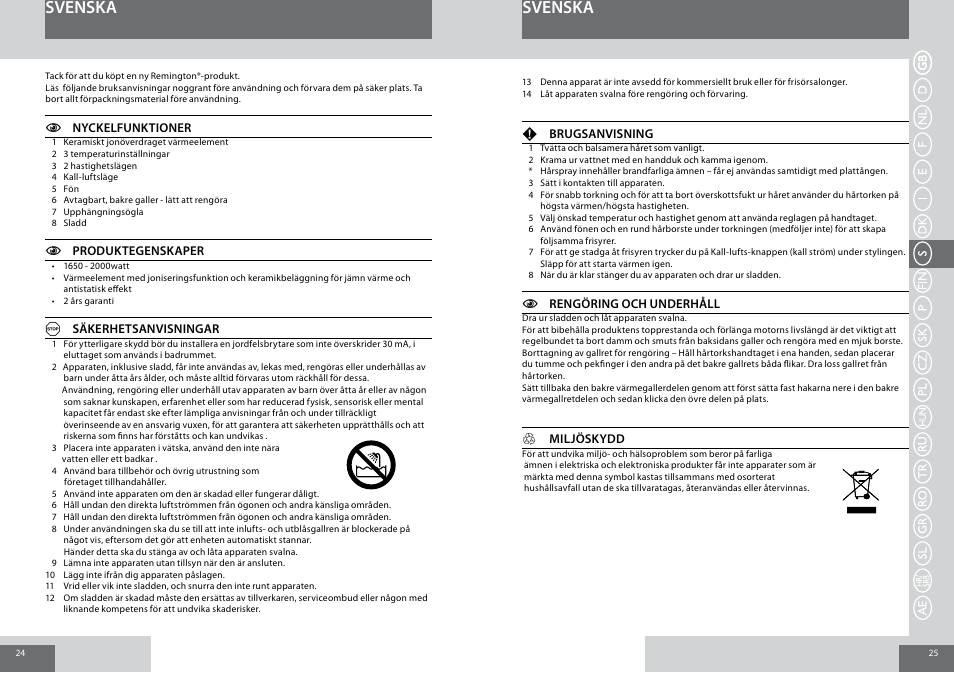 Svenska | Remington D5006 User Manual | Page 13 / 36