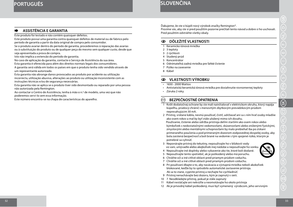 Português slovenčina | Remington D5006 User Manual | Page 17 / 36