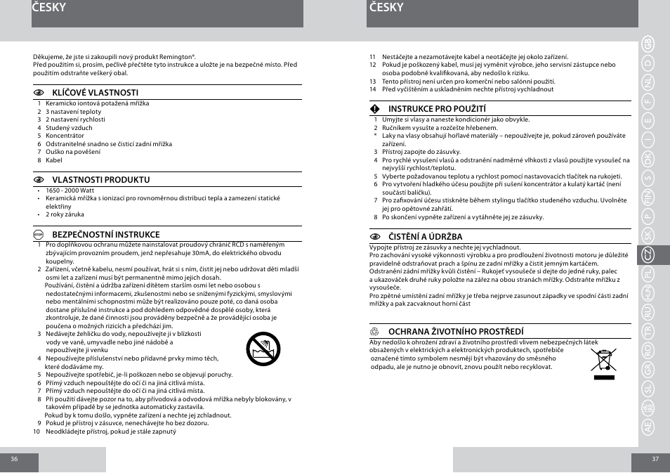 Česky | Remington D5006 User Manual | Page 19 / 36