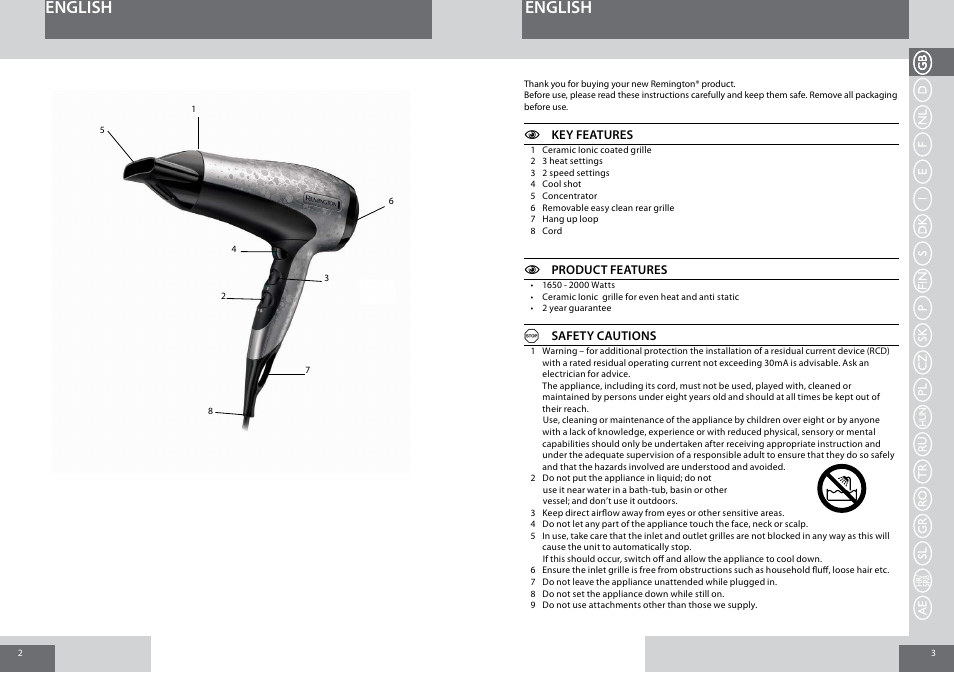 English | Remington D5006 User Manual | Page 2 / 36