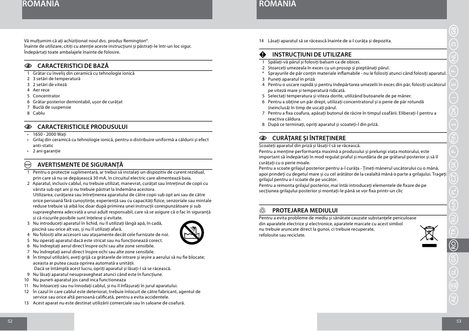 Romania | Remington D5006 User Manual | Page 27 / 36