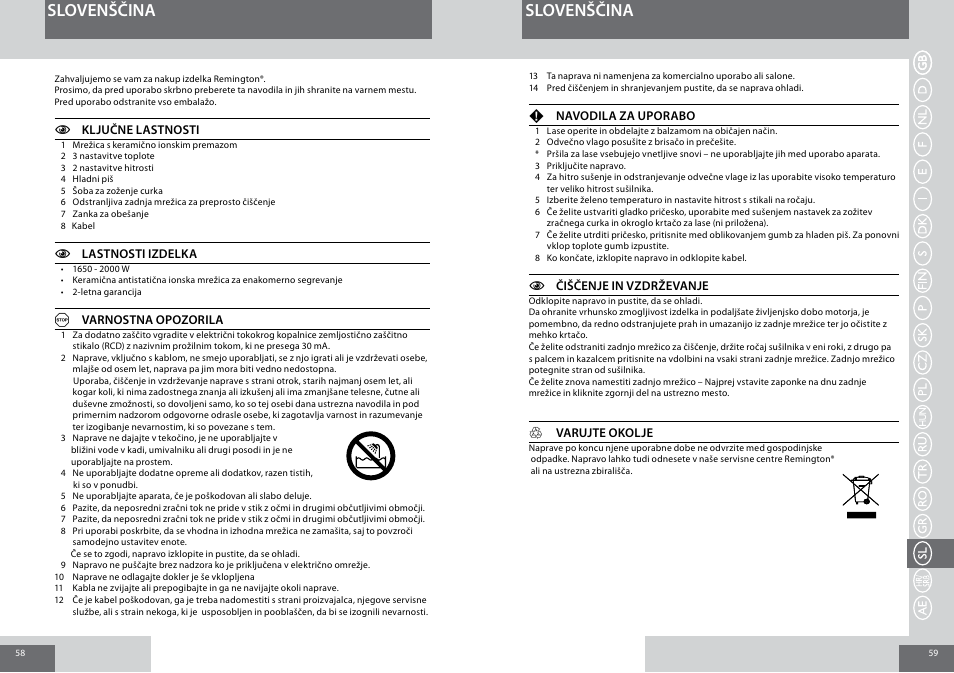 Slovenščina | Remington D5006 User Manual | Page 30 / 36