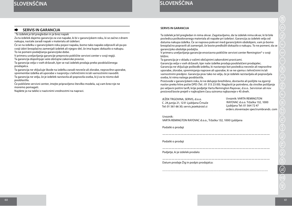 Slovenščina | Remington D5006 User Manual | Page 31 / 36