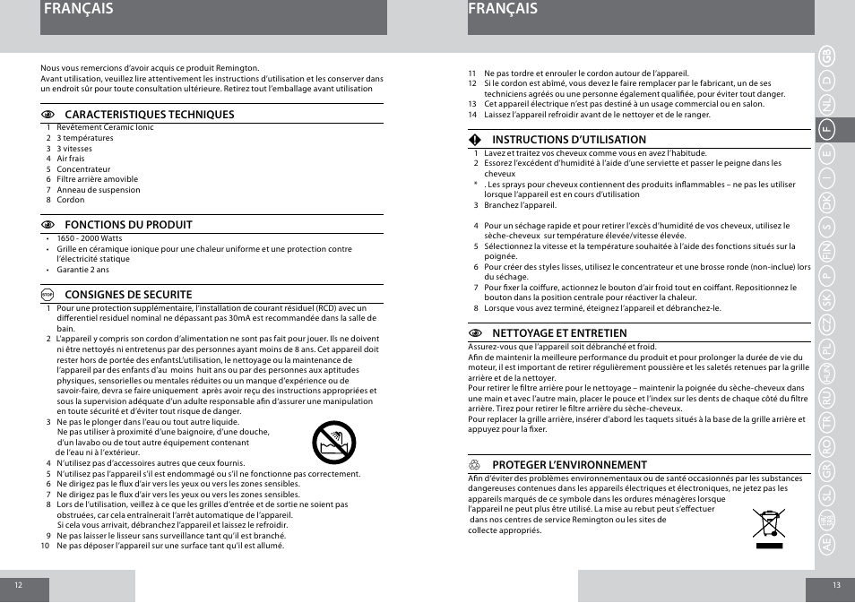 Français | Remington D5006 User Manual | Page 7 / 36