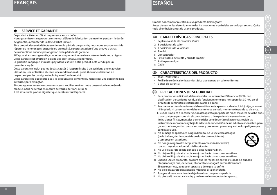 Español français | Remington D5006 User Manual | Page 8 / 36