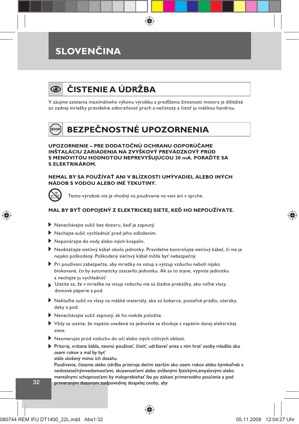 Sloven ina, Slovenčina, Čistenie a údržba | Bezpečnostné upozornenia | Remington D2400 User Manual | Page 34 / 69