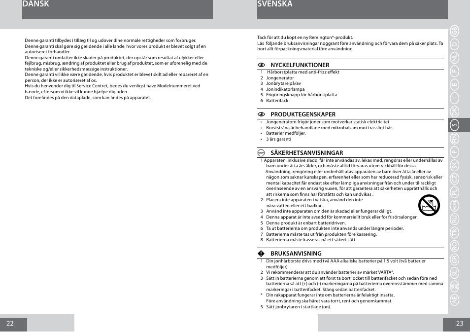 Dansk, Svenska | Remington B8400 User Manual | Page 12 / 34