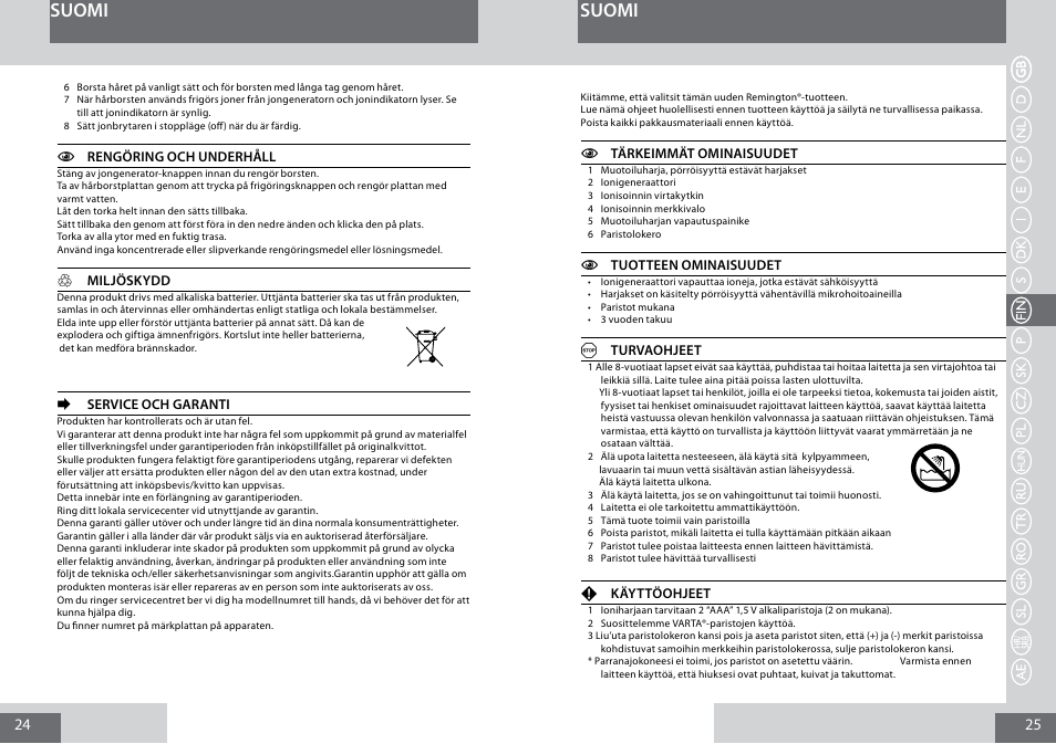Suomi | Remington B8400 User Manual | Page 13 / 34