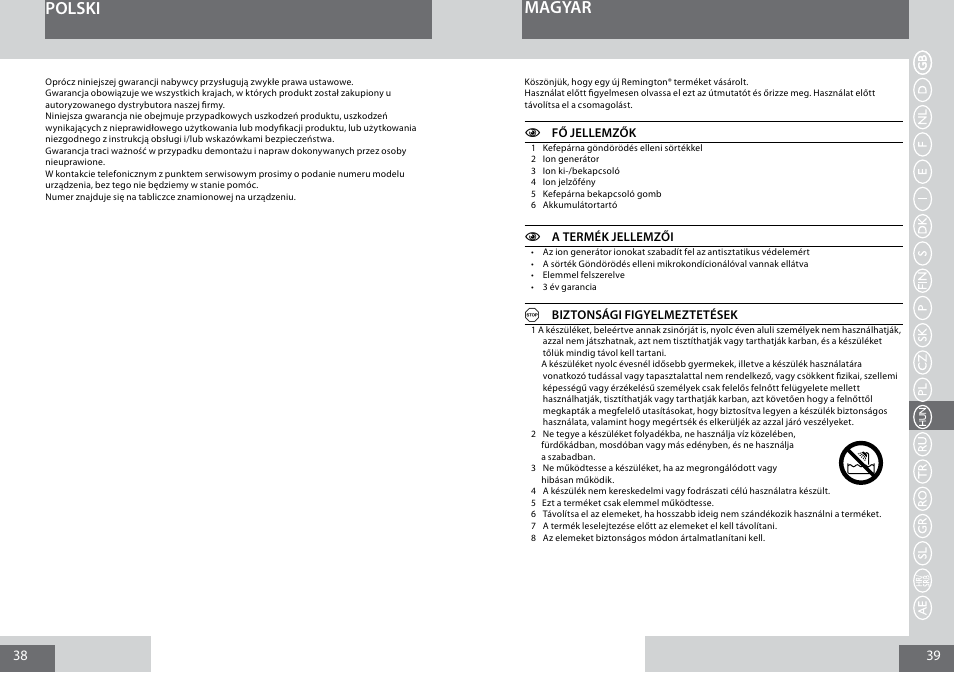 Polski, Magyar | Remington B8400 User Manual | Page 20 / 34