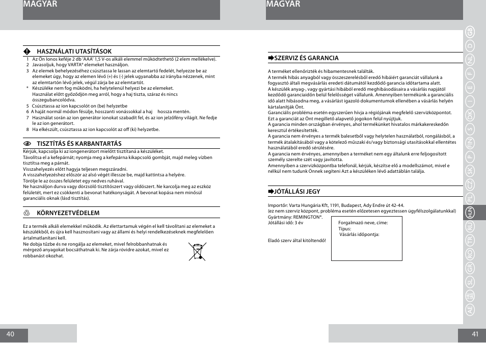 Magyar | Remington B8400 User Manual | Page 21 / 34