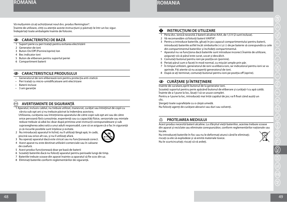 Romania | Remington B8400 User Manual | Page 25 / 34