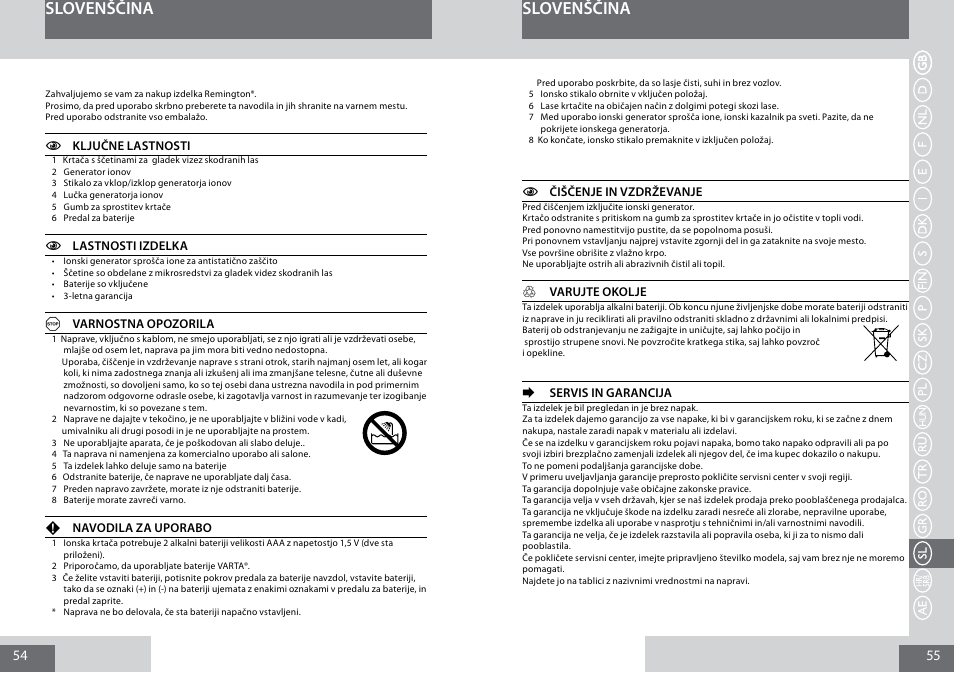 Slovenščina | Remington B8400 User Manual | Page 28 / 34