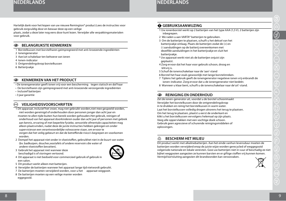 Nederlands | Remington B8400 User Manual | Page 5 / 34