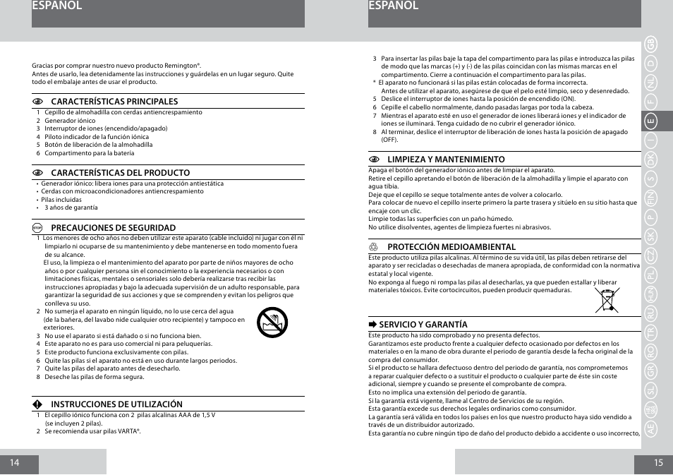 Español | Remington B8400 User Manual | Page 8 / 34