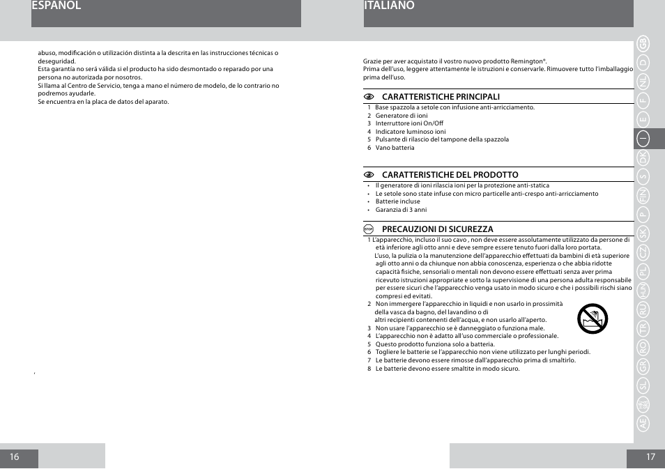 Español italiano | Remington B8400 User Manual | Page 9 / 34