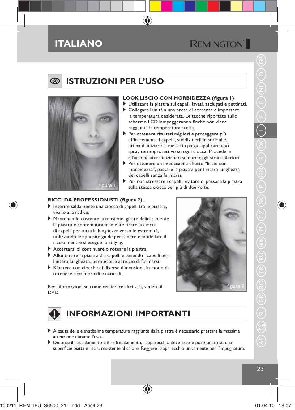 Italiano, Istruzioni per l’uso, Informazioni importanti | Remington S6500 User Manual | Page 25 / 95