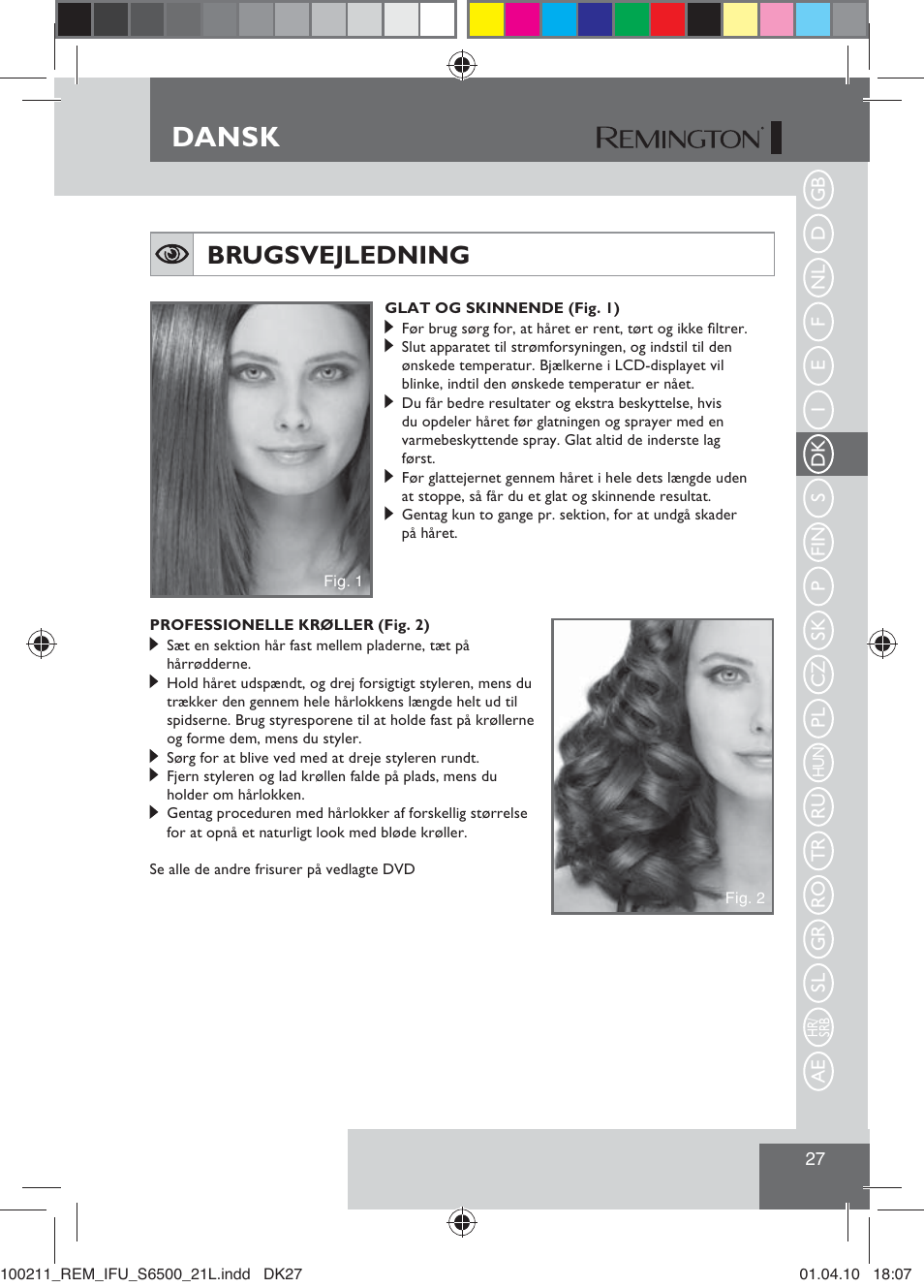 Dansk, Brugsvejledning | Remington S6500 User Manual | Page 29 / 95