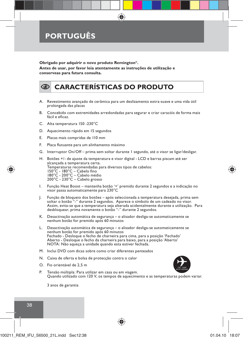 Português, Características do produto | Remington S6500 User Manual | Page 40 / 95