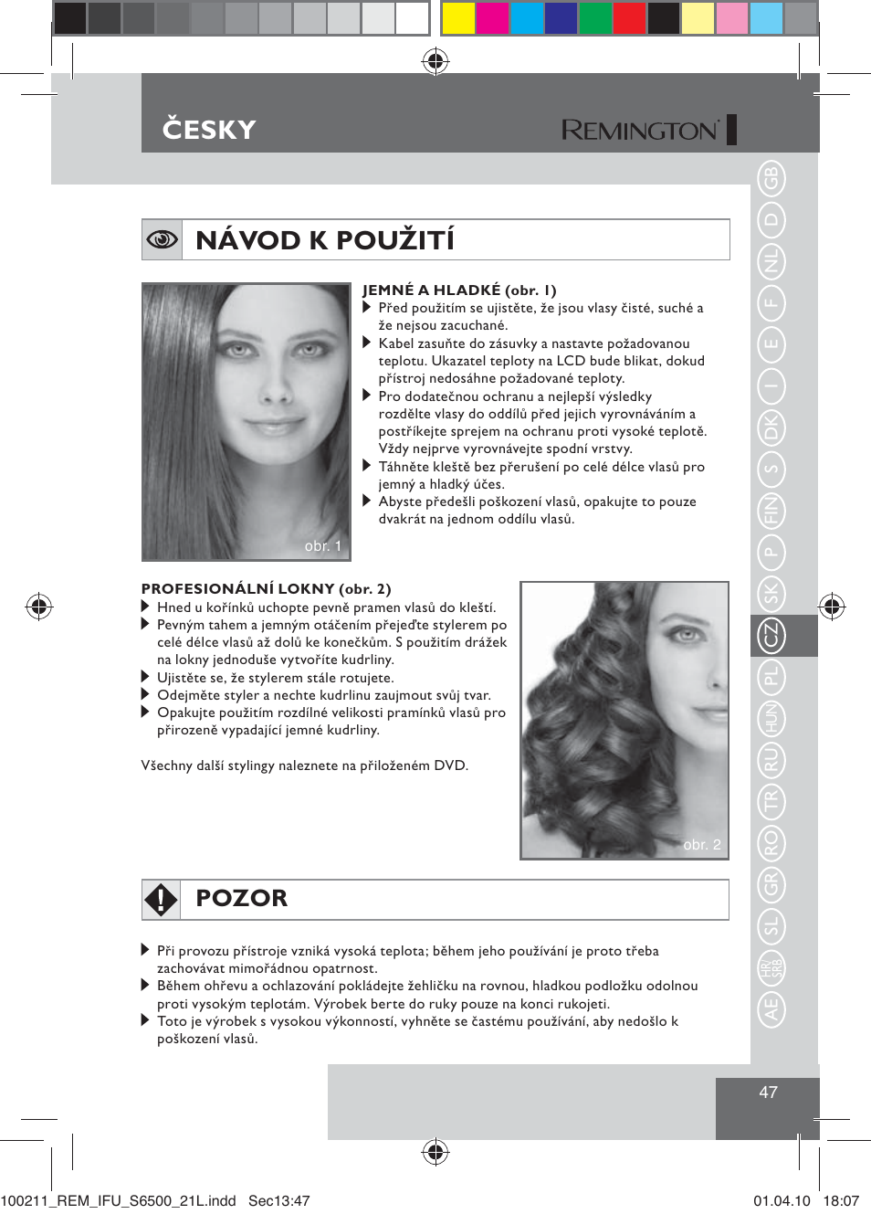 Návod k použití, Česky, Pozor | Remington S6500 User Manual | Page 49 / 95