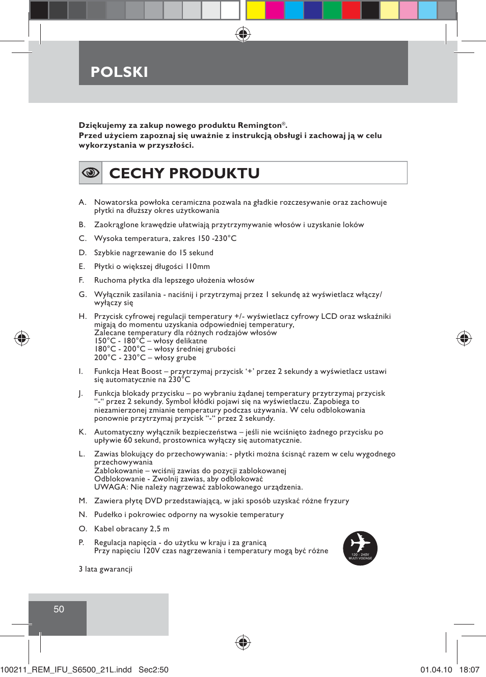 Cechy produktu, Polski | Remington S6500 User Manual | Page 52 / 95