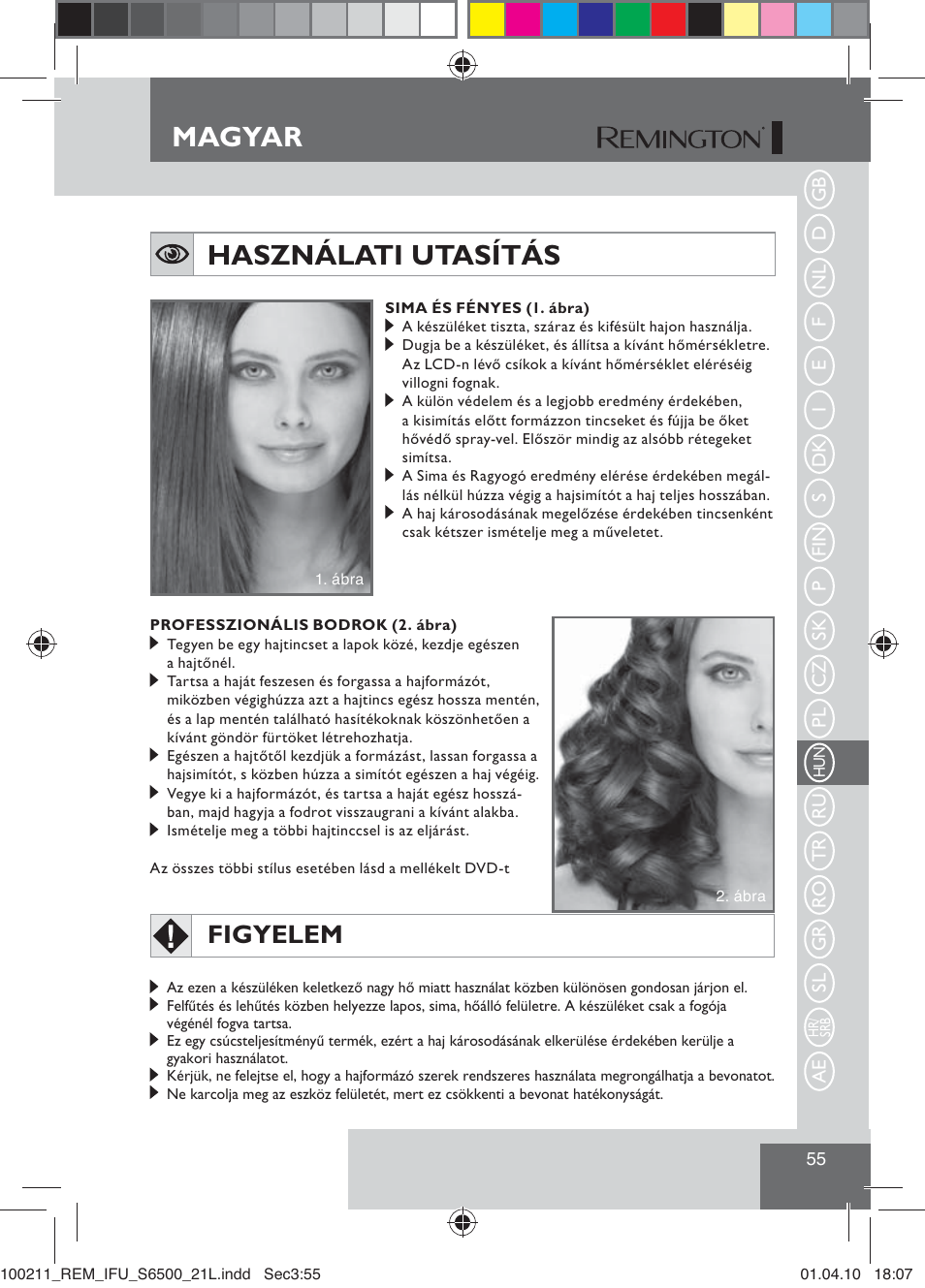 Használati utasítás, Magyar, Figyelem | Remington S6500 User Manual | Page 57 / 95