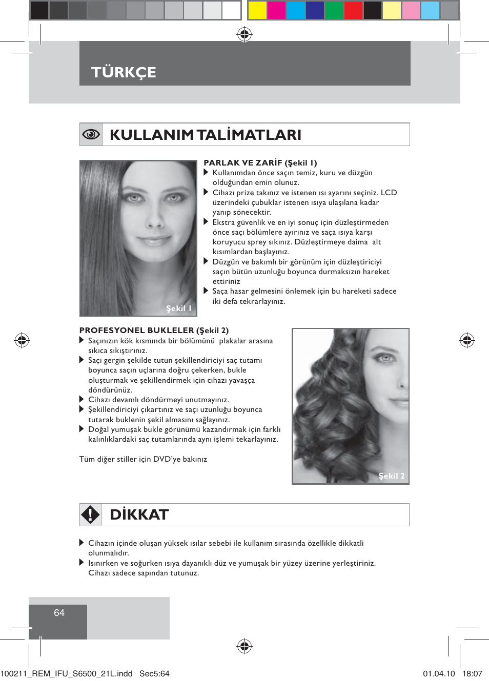 Kullanim talimatlari, Dikkat, Türkçe | Remington S6500 User Manual | Page 66 / 95