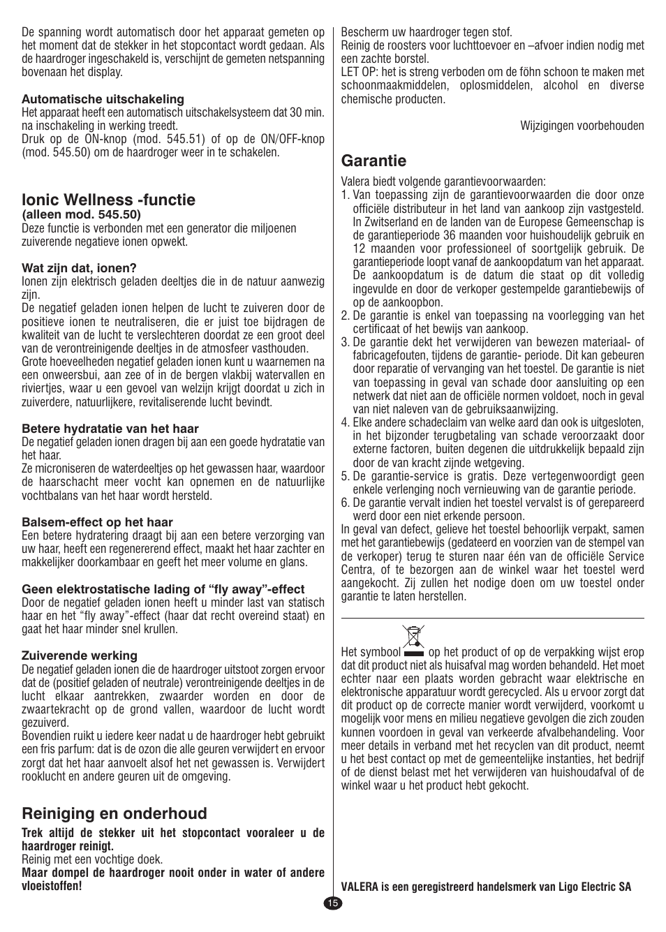 Lonic wellness -functie, Reiniging en onderhoud, Garantie | VALERA I-F@N DIGITAL TRAVEL User Manual | Page 13 / 46