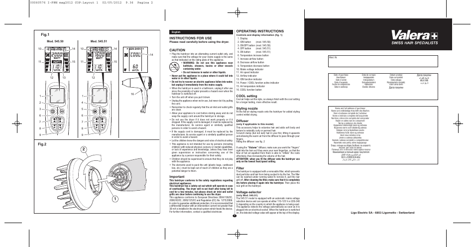 Fig.2, Fig.1, Instructions for use | Caution, Operating instructions | VALERA I-F@N DIGITAL TRAVEL User Manual | Page 2 / 46