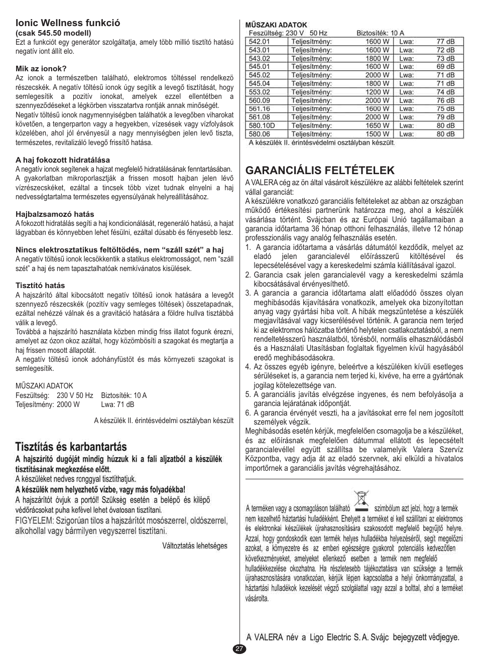 Garanciális feltételek | VALERA I-F@N DIGITAL TRAVEL User Manual | Page 25 / 46