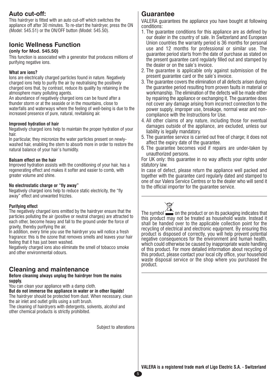 Guarantee, Auto cut-off, Ionic wellness function | Cleaning and maintenance | VALERA I-F@N DIGITAL TRAVEL User Manual | Page 3 / 46