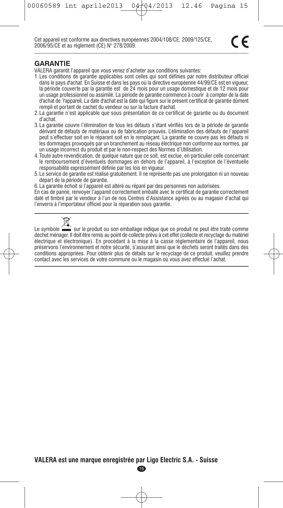 Garantie | VALERA SYSTEMA User Manual | Page 13 / 82