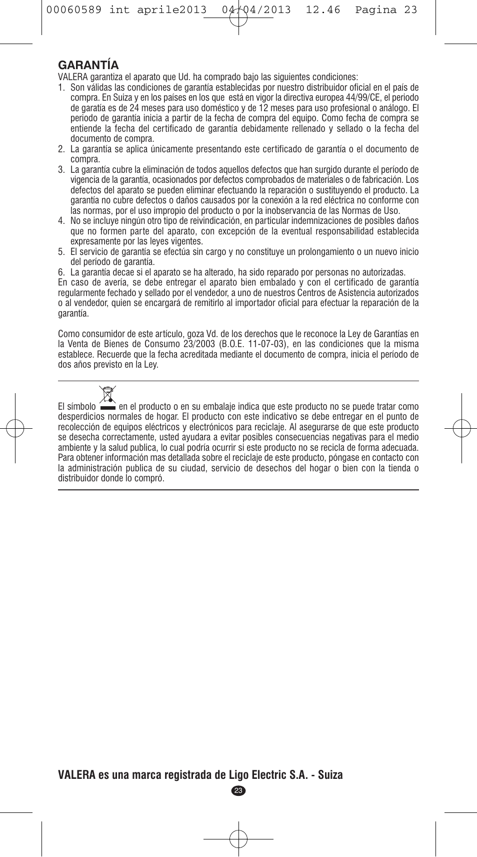 Garantía | VALERA SYSTEMA User Manual | Page 21 / 82