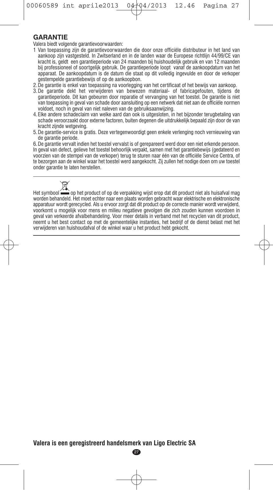 Garantie | VALERA SYSTEMA User Manual | Page 25 / 82