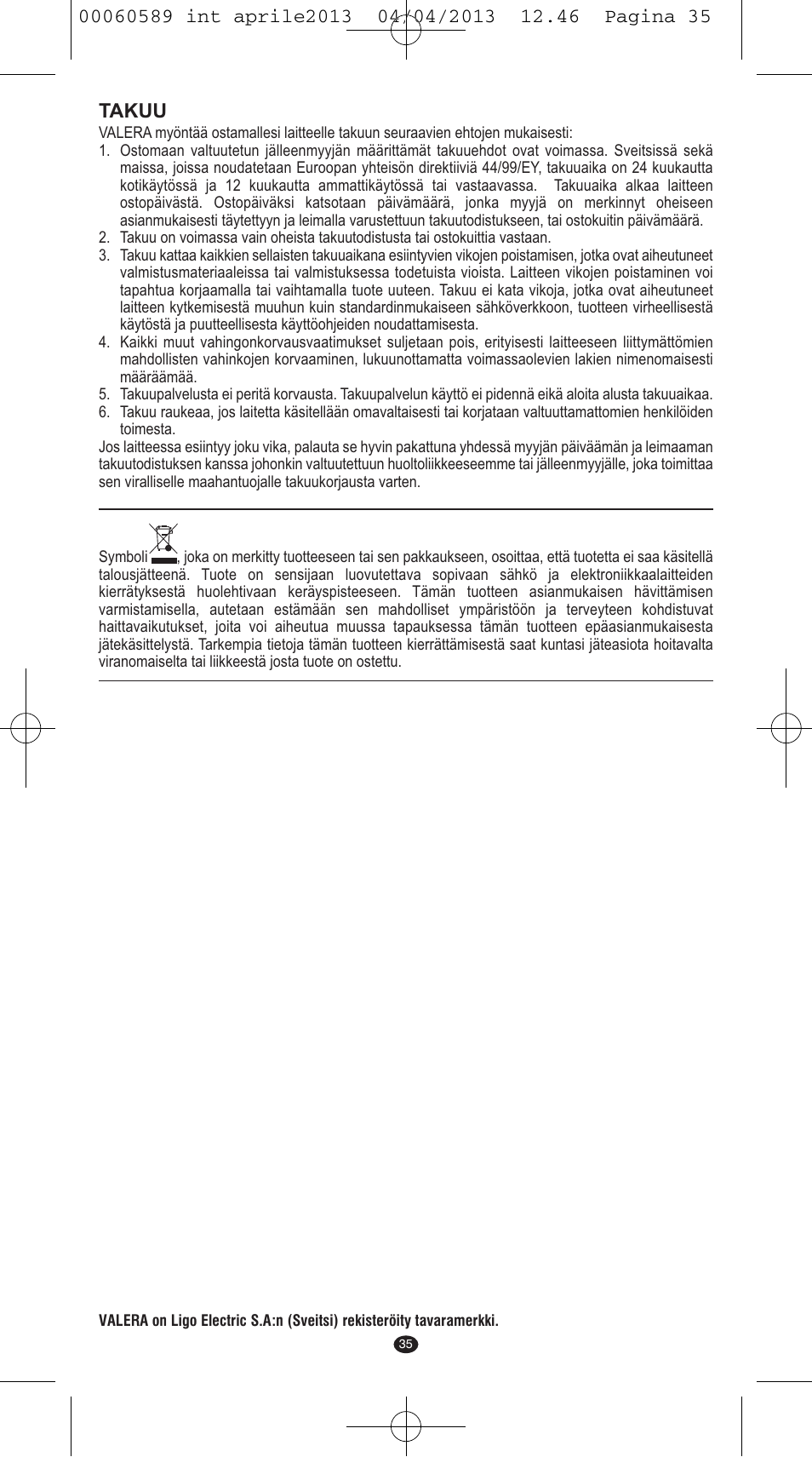 Takuu | VALERA SYSTEMA User Manual | Page 33 / 82