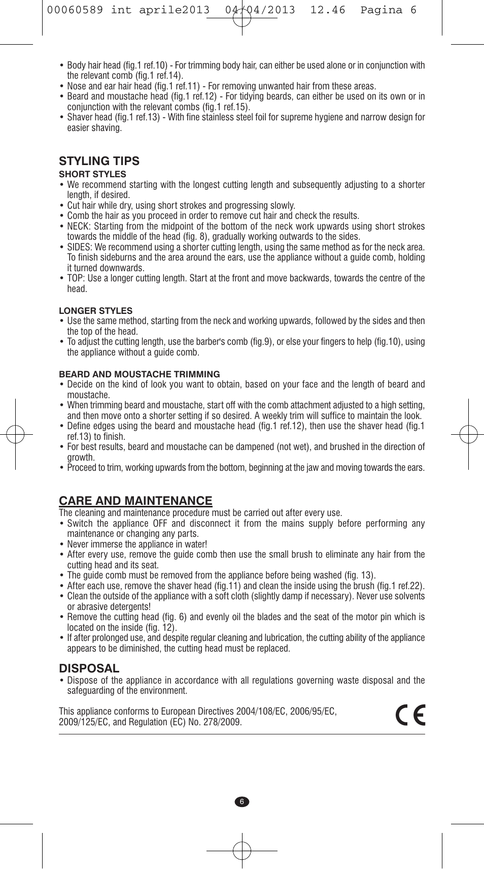 Styling tips, Care and maintenance, Disposal | VALERA SYSTEMA User Manual | Page 4 / 82