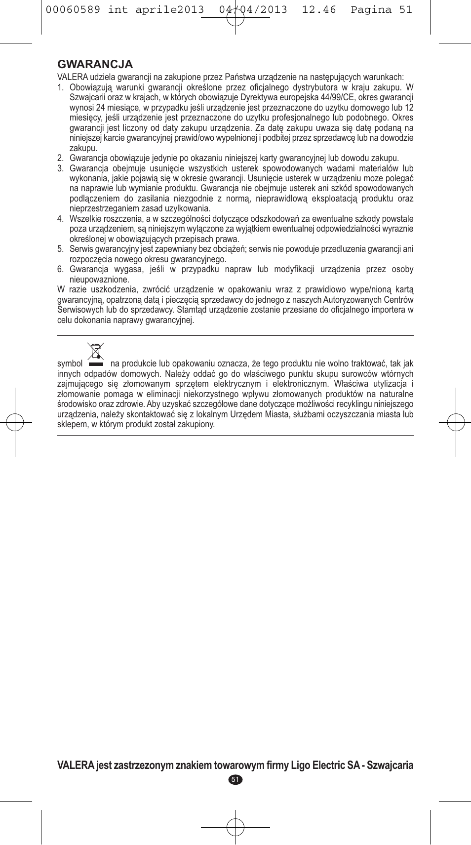 Gwarancja | VALERA SYSTEMA User Manual | Page 49 / 82