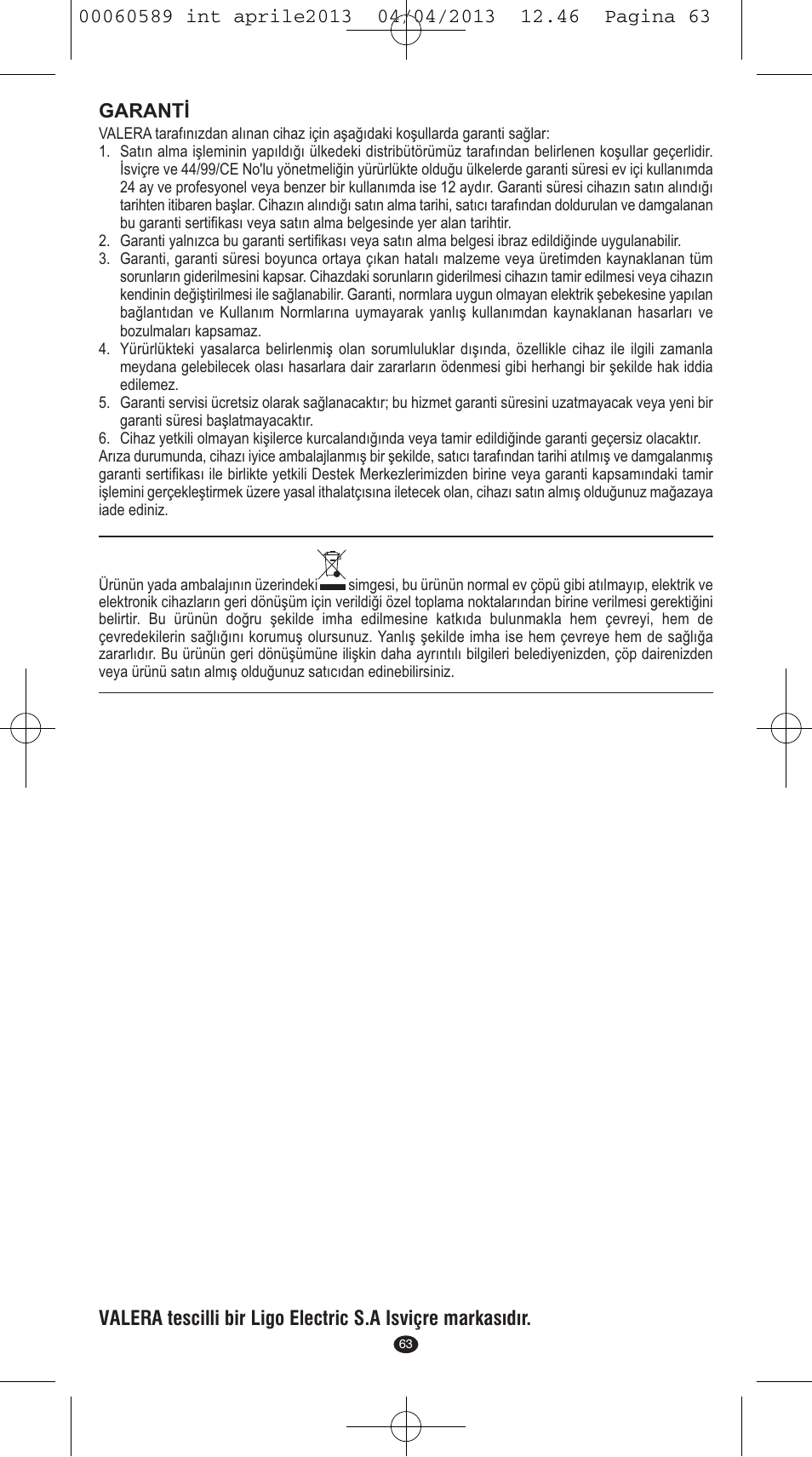 Garanti | VALERA SYSTEMA User Manual | Page 61 / 82