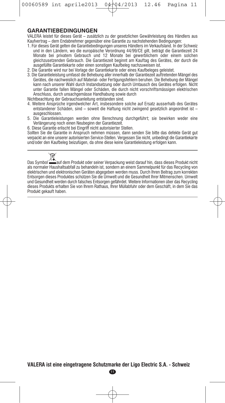 Garantiebedingungen | VALERA SYSTEMA User Manual | Page 9 / 82