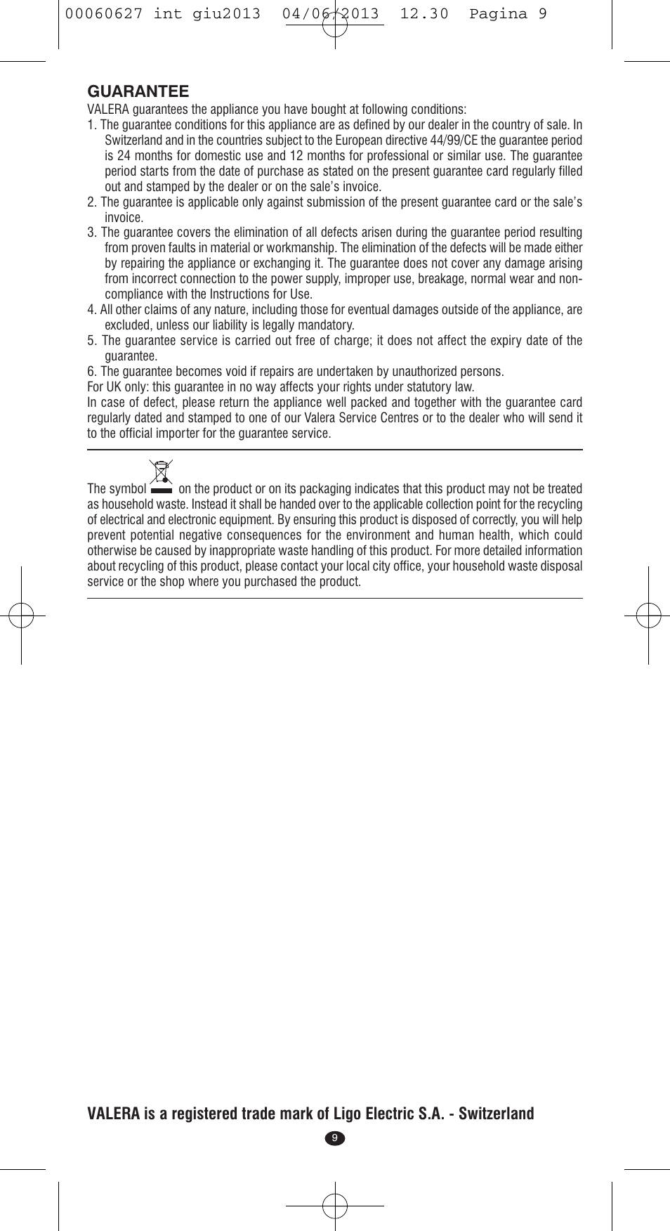 Guarantee | VALERA X-MASTER User Manual | Page 5 / 82
