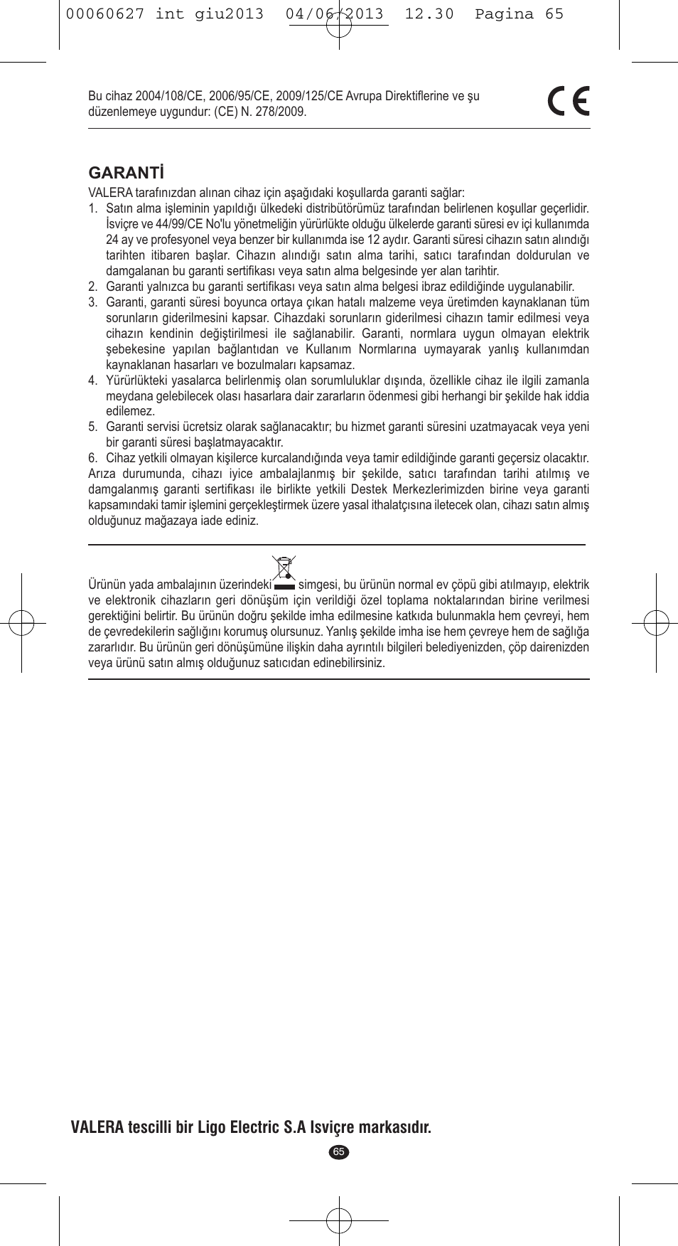 Garanti | VALERA X-MASTER User Manual | Page 61 / 82