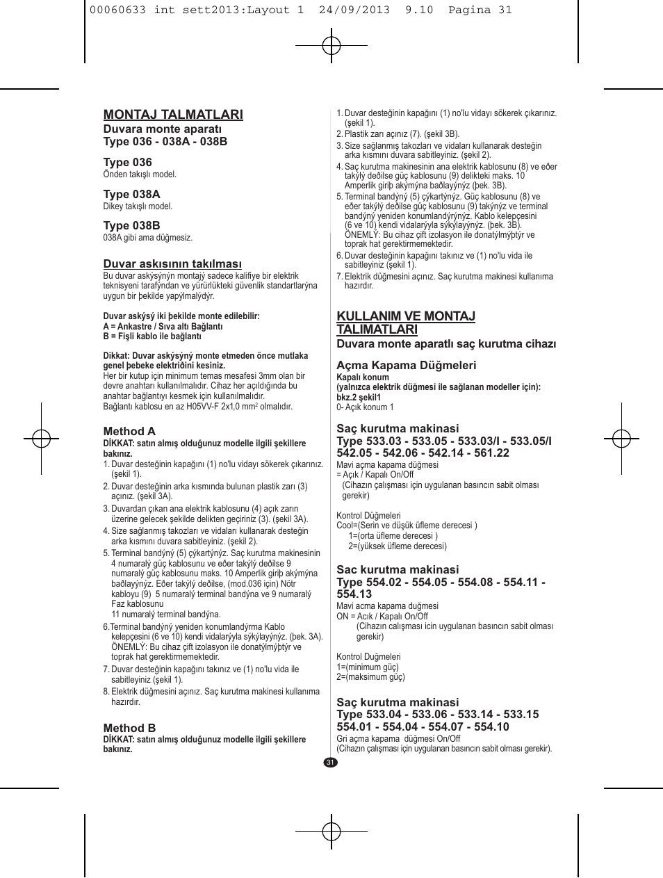 Kullanim ve montaj talimatlari, Montaj talmatlari | VALERA EXECUTIVE 1200 User Manual | Page 27 / 42