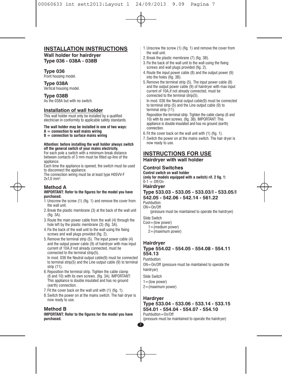 Installation instructions, Instructions for use | VALERA EXECUTIVE 1200 User Manual | Page 3 / 42