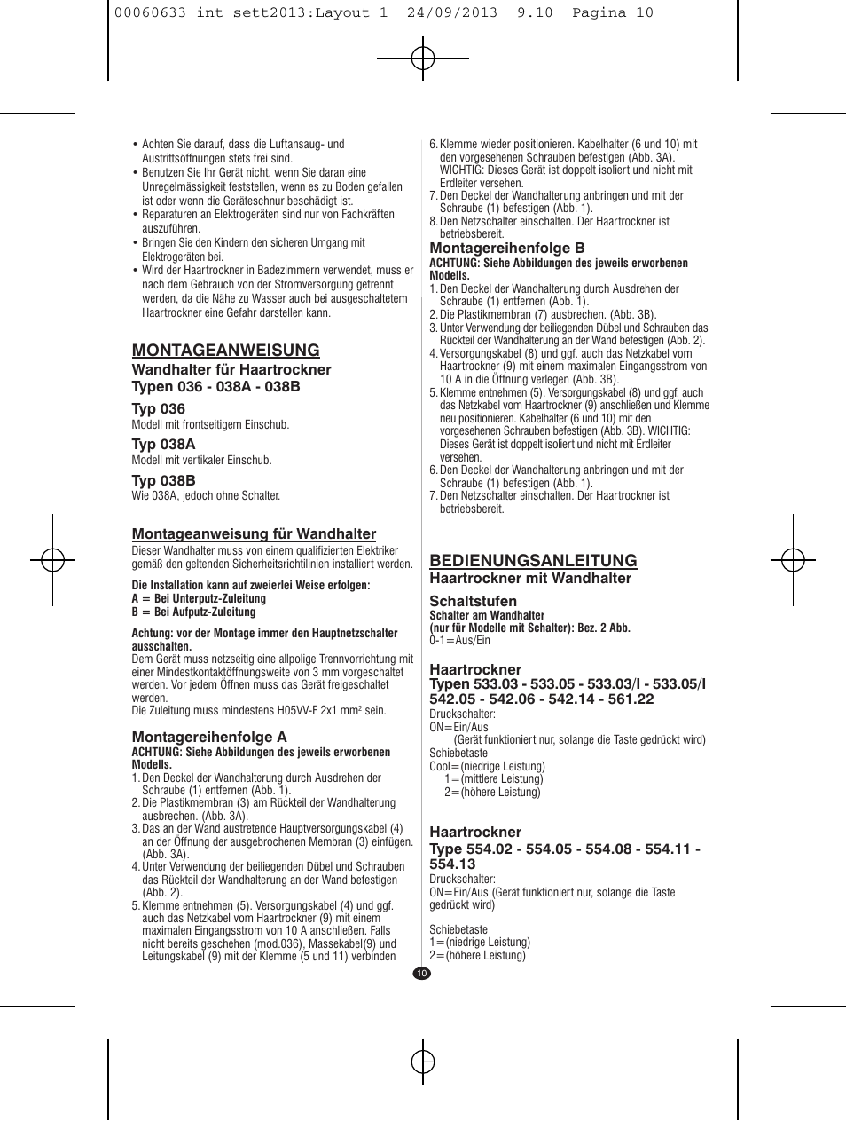 Montageanweisung, Bedienungsanleitung | VALERA EXECUTIVE 1200 User Manual | Page 6 / 42