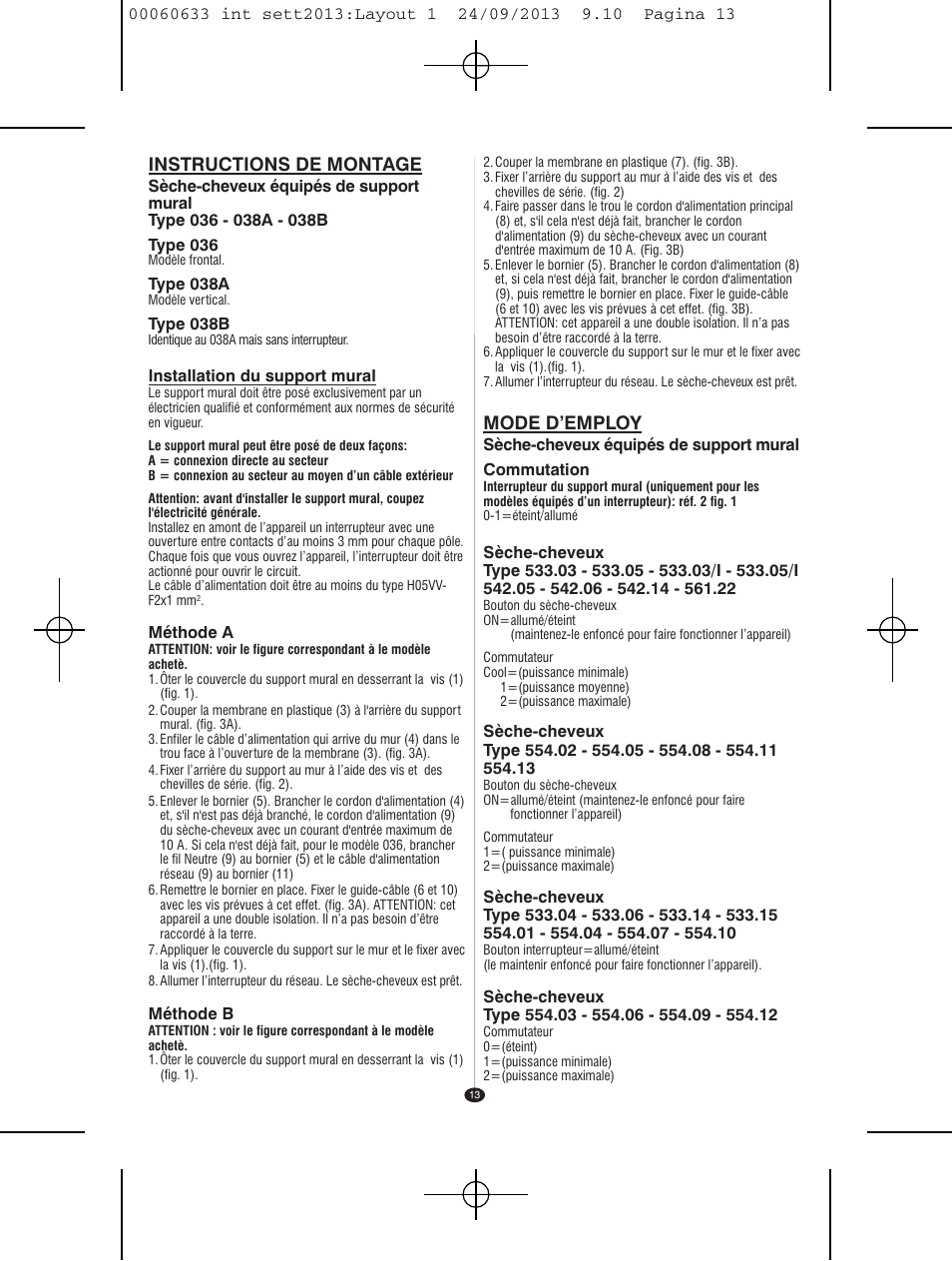 Instructions de montage, Mode d’employ | VALERA EXECUTIVE 1200 User Manual | Page 9 / 42