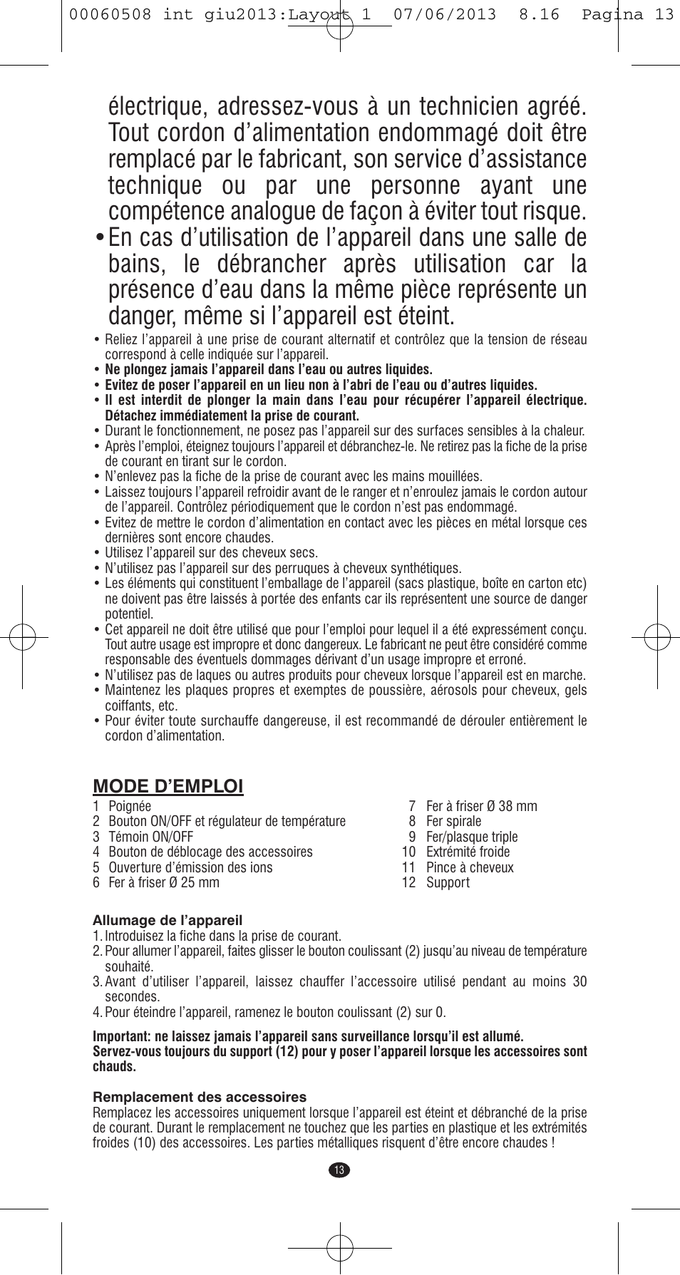 Mode d’emploi | VALERA IONIC MULTISTYLE PROFESSIONAL User Manual | Page 11 / 98