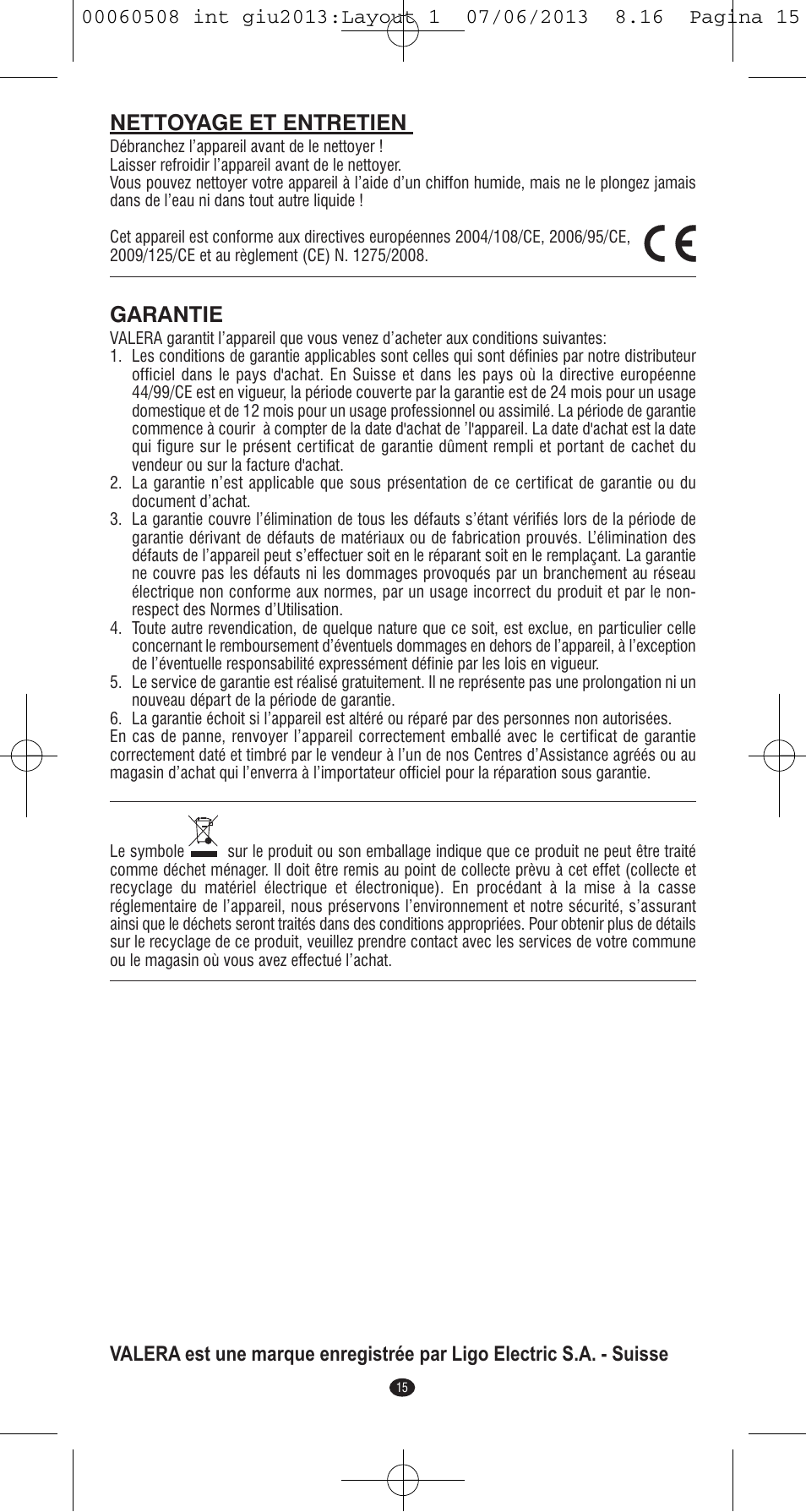 Nettoyage et entretien, Garantie | VALERA IONIC MULTISTYLE PROFESSIONAL User Manual | Page 13 / 98