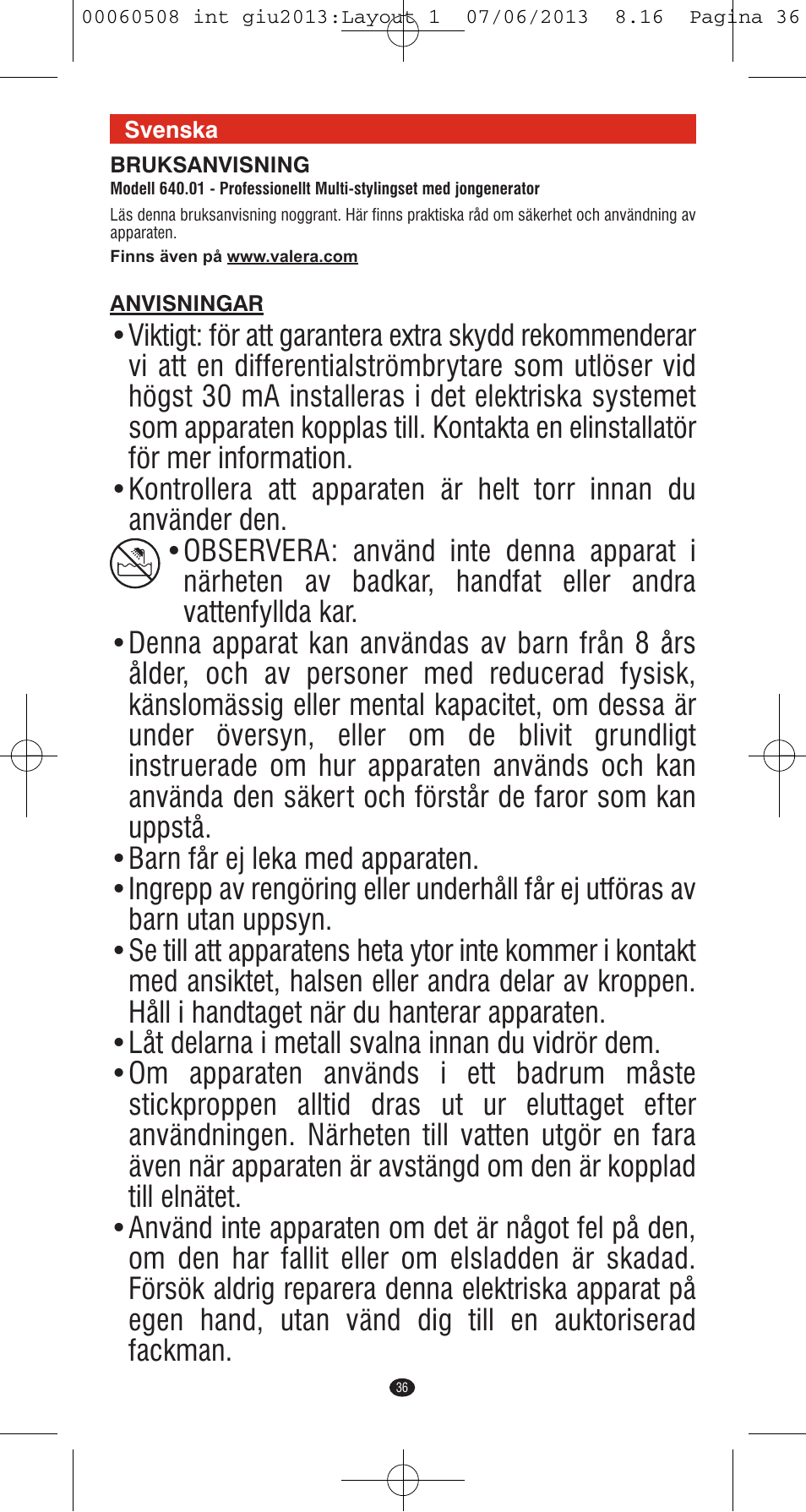 VALERA IONIC MULTISTYLE PROFESSIONAL User Manual | Page 34 / 98