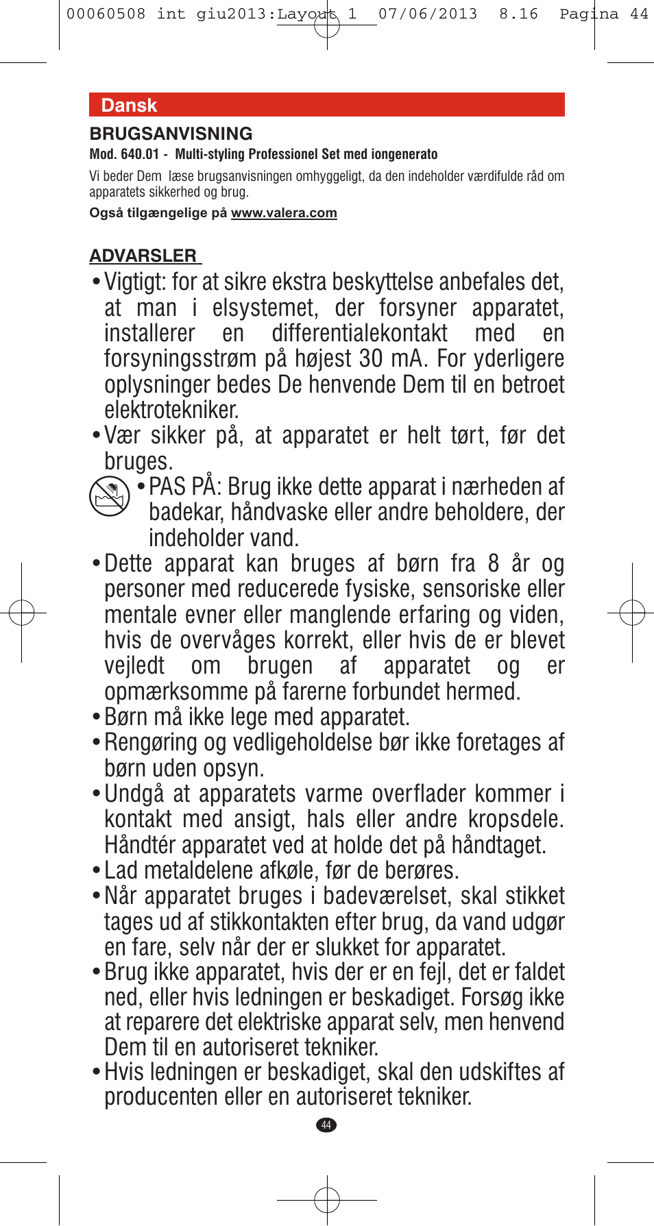 VALERA IONIC MULTISTYLE PROFESSIONAL User Manual | Page 42 / 98