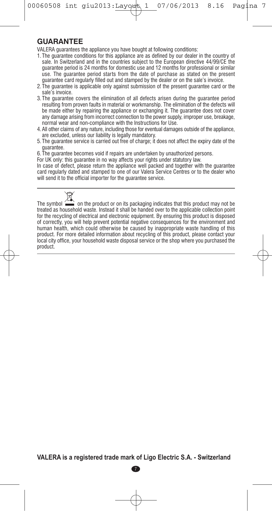 Guarantee | VALERA IONIC MULTISTYLE PROFESSIONAL User Manual | Page 5 / 98