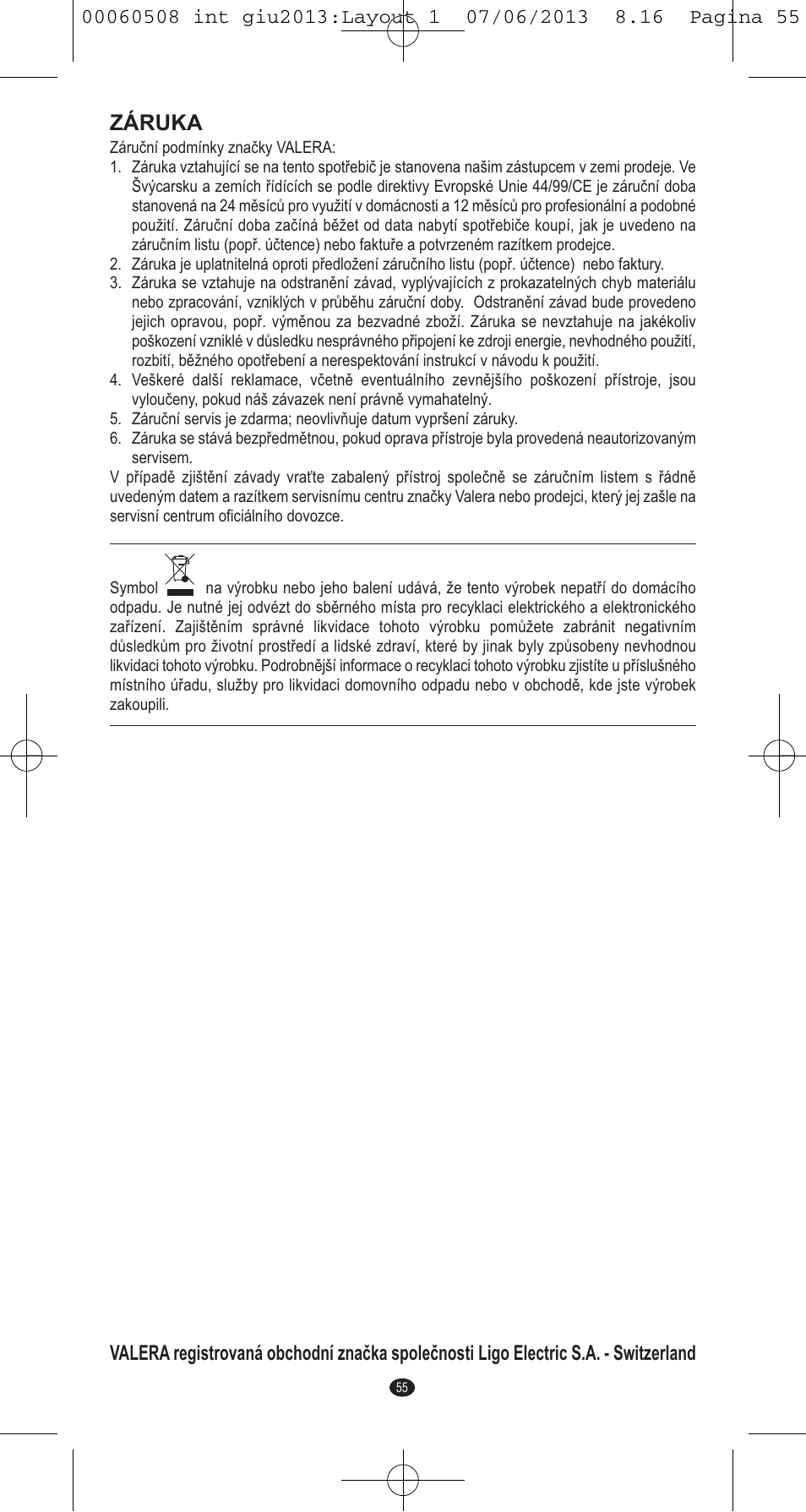 Záruka | VALERA IONIC MULTISTYLE PROFESSIONAL User Manual | Page 53 / 98